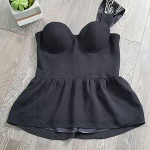 Guess Black Peplum One Shoulder Beaded Top Size Medium